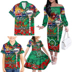 Personalised Australia Rugby Rabbitohs ANZAC Family Matching Off The Shoulder Long Sleeve Dress and Hawaiian Shirt South Sydney Scratch Style
