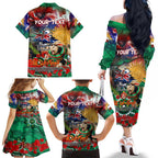 Personalised Australia Rugby Rabbitohs ANZAC Family Matching Off The Shoulder Long Sleeve Dress and Hawaiian Shirt South Sydney Scratch Style