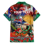 Personalised Australia Rugby Rabbitohs ANZAC Family Matching Off The Shoulder Long Sleeve Dress and Hawaiian Shirt South Sydney Scratch Style