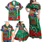 Personalised Australia Rugby Rabbitohs ANZAC Family Matching Off Shoulder Maxi Dress and Hawaiian Shirt South Sydney Scratch Style