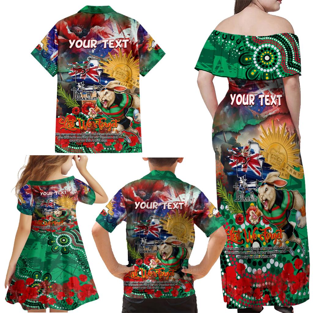 Personalised Australia Rugby Rabbitohs ANZAC Family Matching Off Shoulder Maxi Dress and Hawaiian Shirt South Sydney Scratch Style