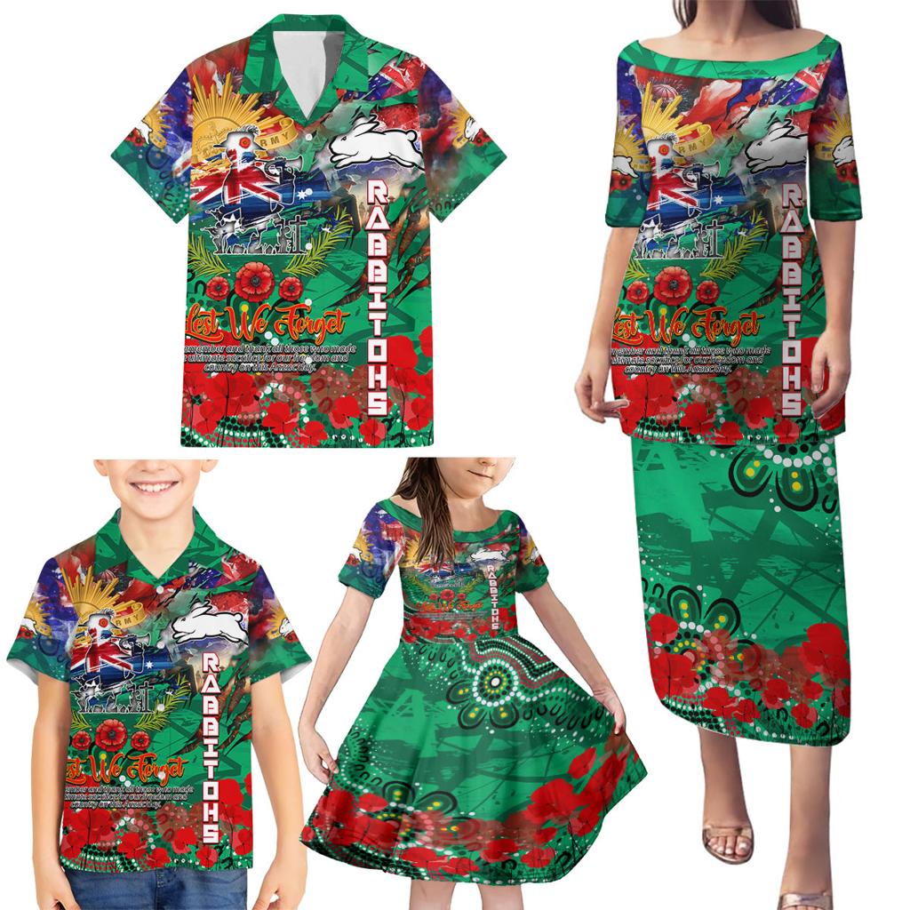 Personalised Australia Rugby Rabbitohs ANZAC Family Matching Puletasi and Hawaiian Shirt South Sydney Scratch Style