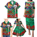 Personalised Australia Rugby Rabbitohs ANZAC Family Matching Puletasi and Hawaiian Shirt South Sydney Scratch Style