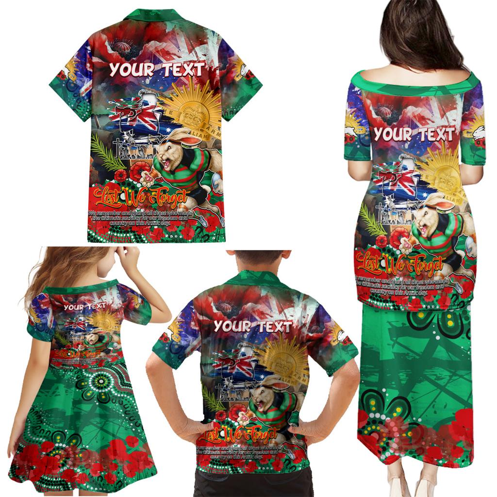 Personalised Australia Rugby Rabbitohs ANZAC Family Matching Puletasi and Hawaiian Shirt South Sydney Scratch Style