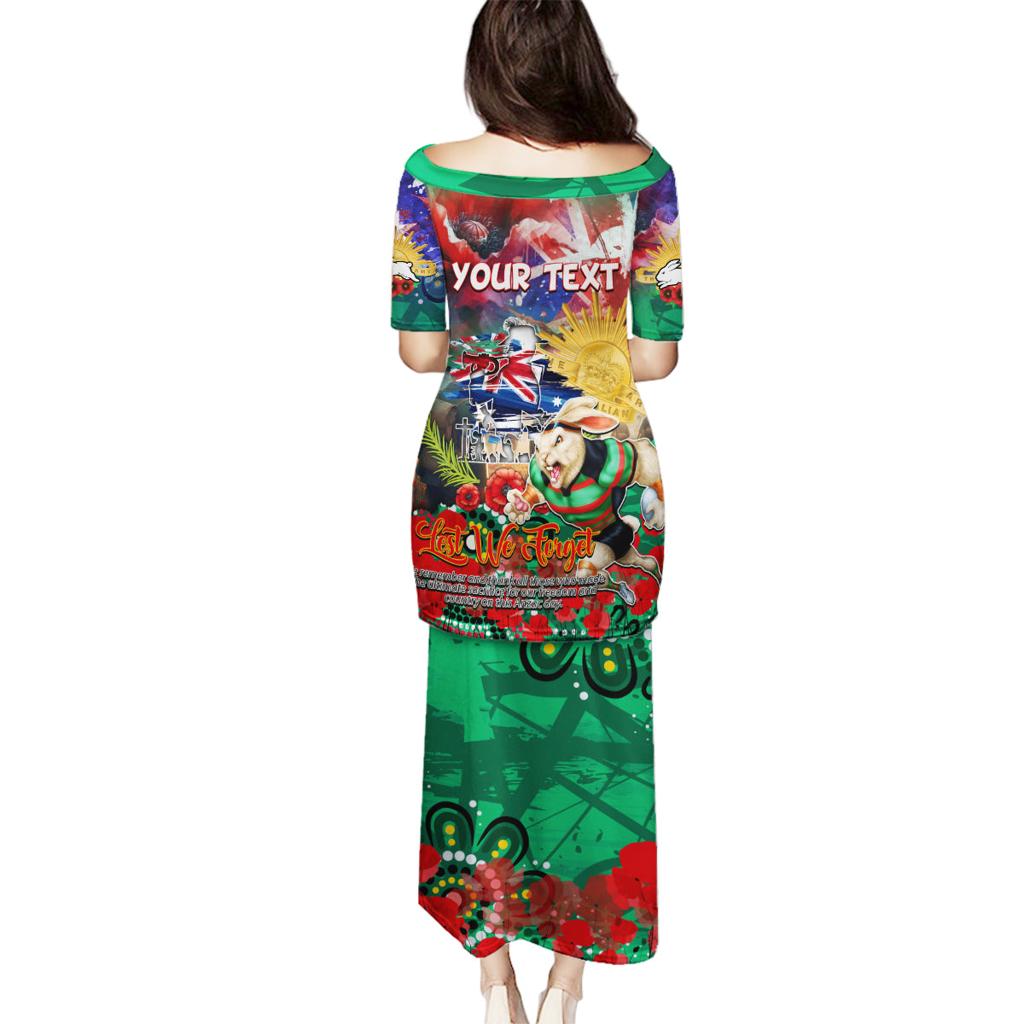 Personalised Australia Rugby Rabbitohs ANZAC Family Matching Puletasi and Hawaiian Shirt South Sydney Scratch Style