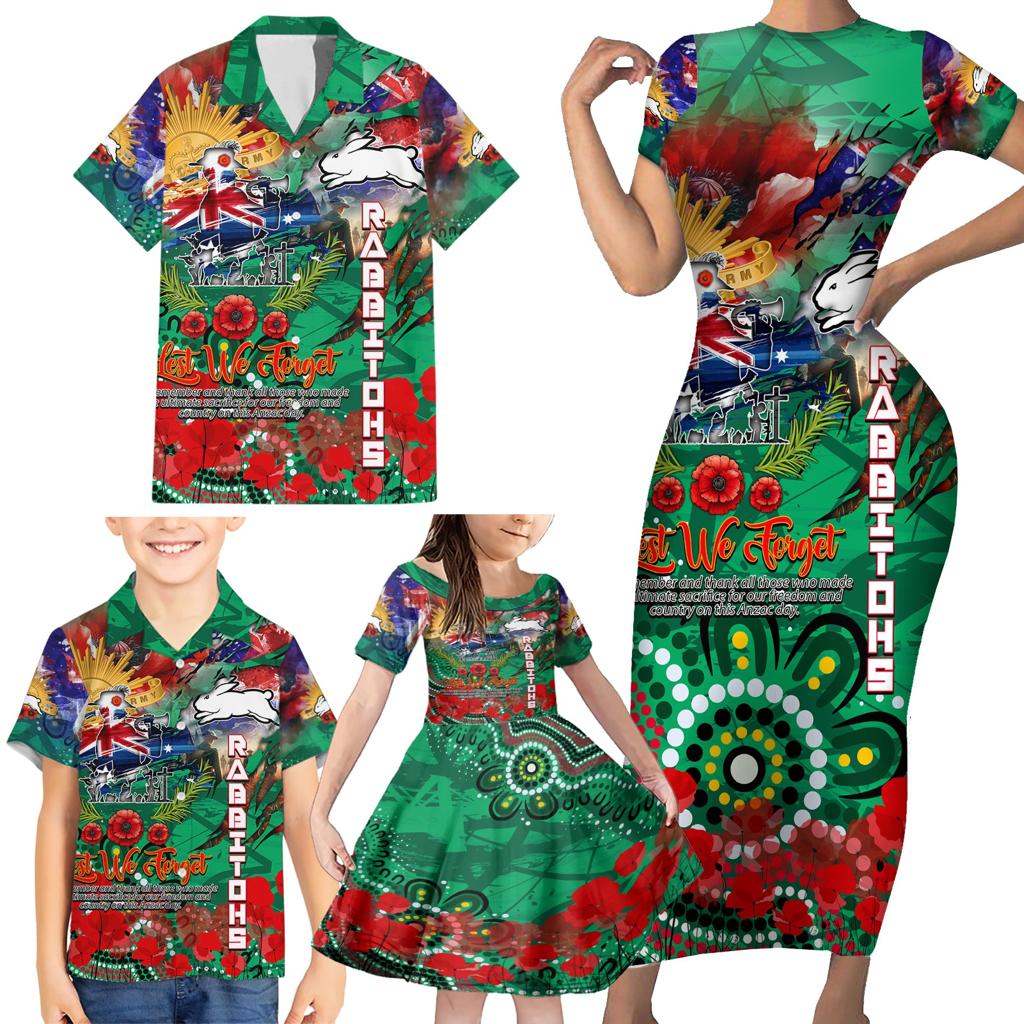 Personalised Australia Rugby Rabbitohs ANZAC Family Matching Short Sleeve Bodycon Dress and Hawaiian Shirt South Sydney Scratch Style