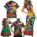 Personalised Australia Rugby Rabbitohs ANZAC Family Matching Short Sleeve Bodycon Dress and Hawaiian Shirt South Sydney Scratch Style