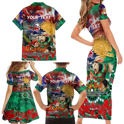 Personalised Australia Rugby Rabbitohs ANZAC Family Matching Short Sleeve Bodycon Dress and Hawaiian Shirt South Sydney Scratch Style