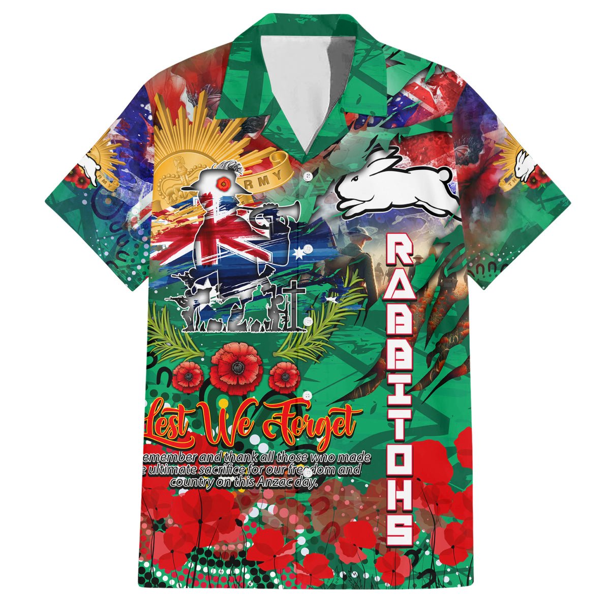 Personalised Australia Rugby Rabbitohs ANZAC Hawaiian Shirt South Sydney Scratch Style