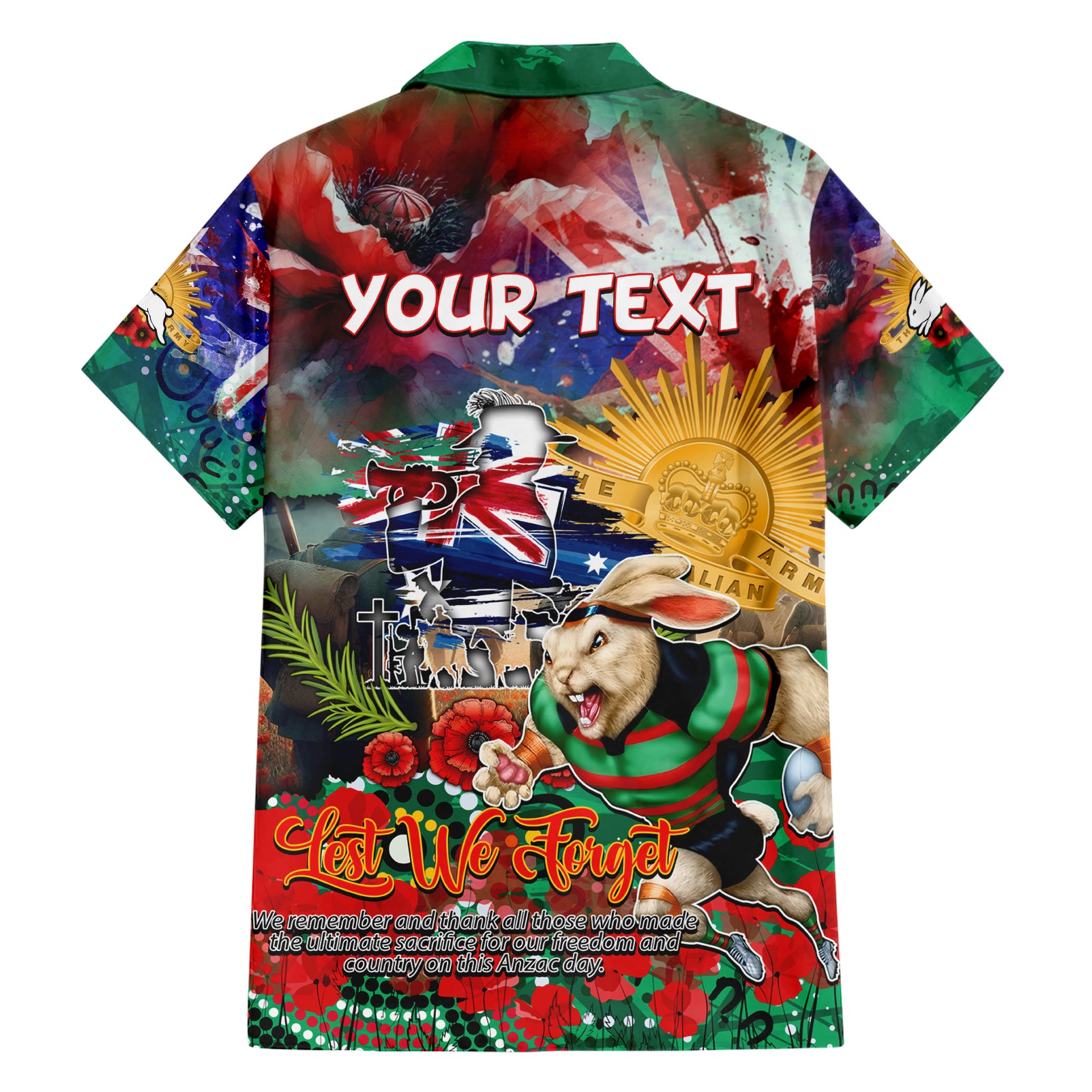 Personalised Australia Rugby Rabbitohs ANZAC Hawaiian Shirt South Sydney Scratch Style