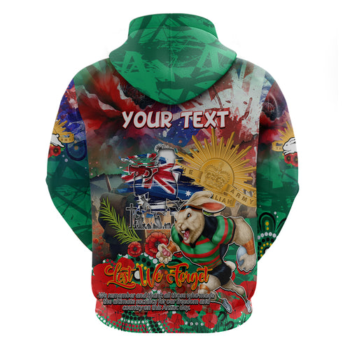Personalised Australia Rugby Rabbitohs ANZAC Hoodie South Sydney Scratch Style
