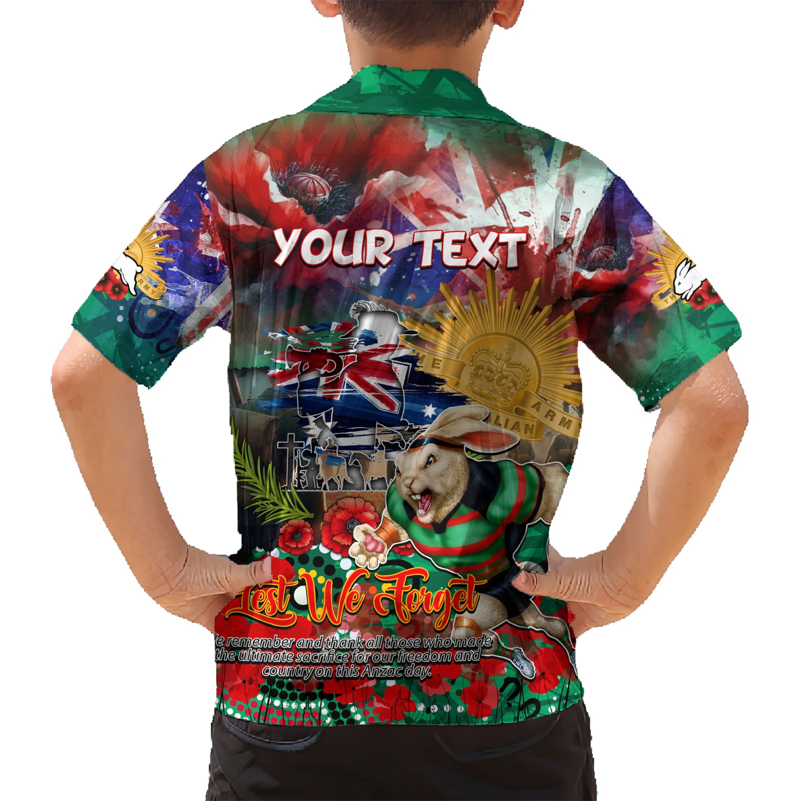 Personalised Australia Rugby Rabbitohs ANZAC Kid Hawaiian Shirt South Sydney Scratch Style