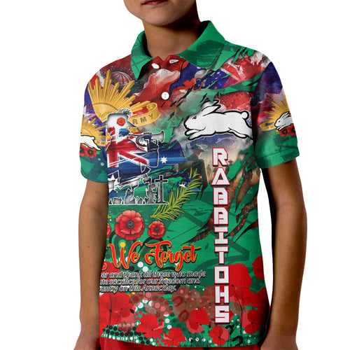 Personalised Australia Rugby Rabbitohs ANZAC Kid Polo Shirt South Sydney Scratch Style