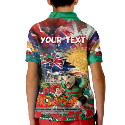 Personalised Australia Rugby Rabbitohs ANZAC Kid Polo Shirt South Sydney Scratch Style