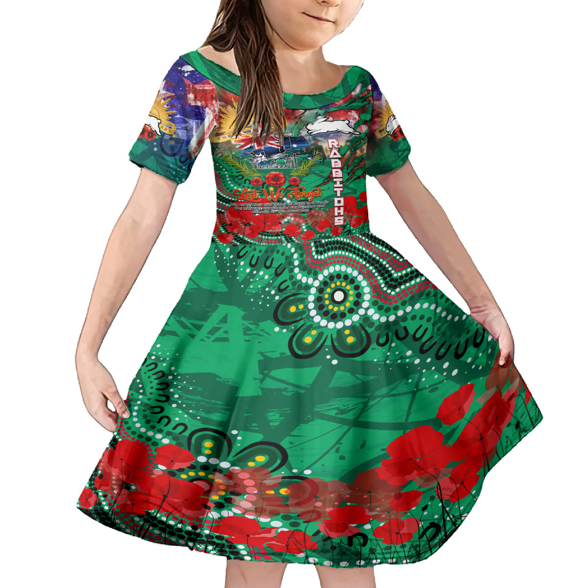 Personalised Australia Rugby Rabbitohs ANZAC Kid Short Sleeve Dress South Sydney Scratch Style