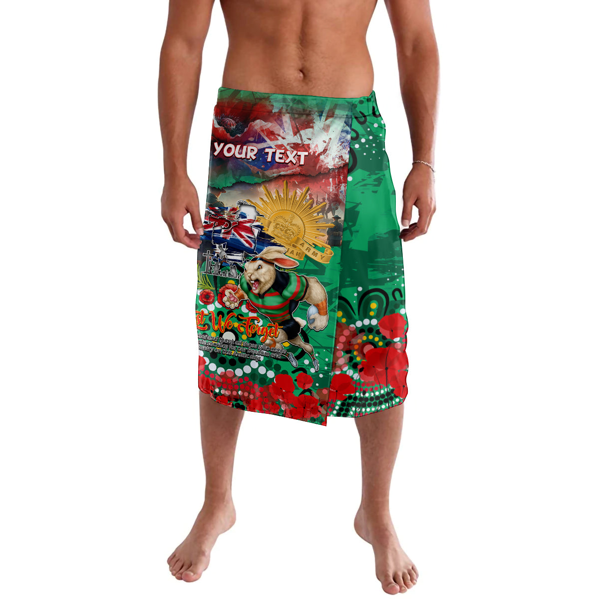 Personalised Australia Rugby Rabbitohs ANZAC Lavalava South Sydney Scratch Style