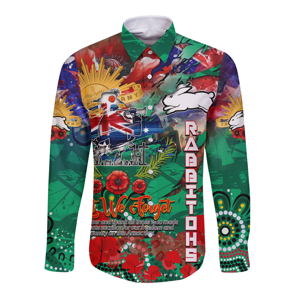 Personalised Australia Rugby Rabbitohs ANZAC Long Sleeve Button Shirt South Sydney Scratch Style