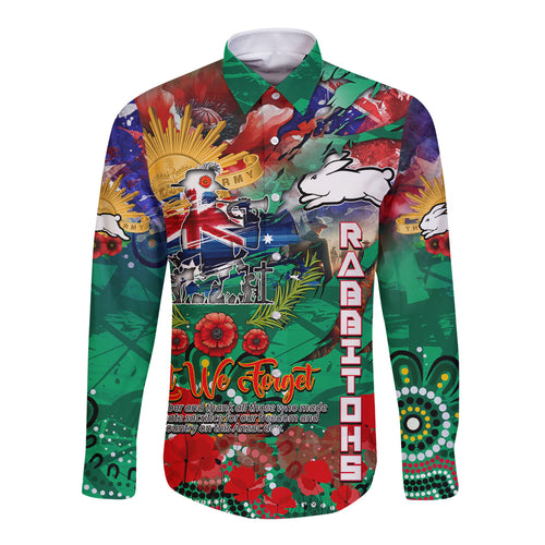 Personalised Australia Rugby Rabbitohs ANZAC Long Sleeve Button Shirt South Sydney Scratch Style