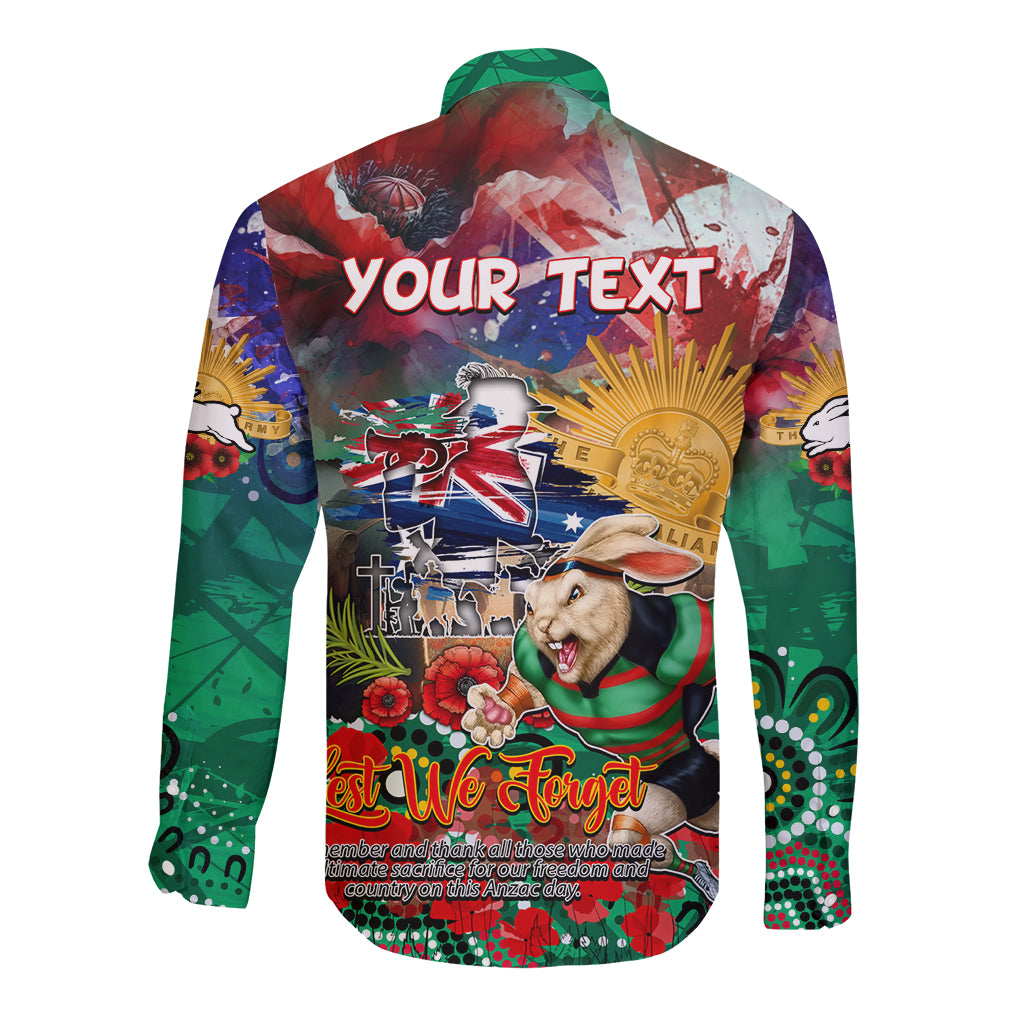 Personalised Australia Rugby Rabbitohs ANZAC Long Sleeve Button Shirt South Sydney Scratch Style