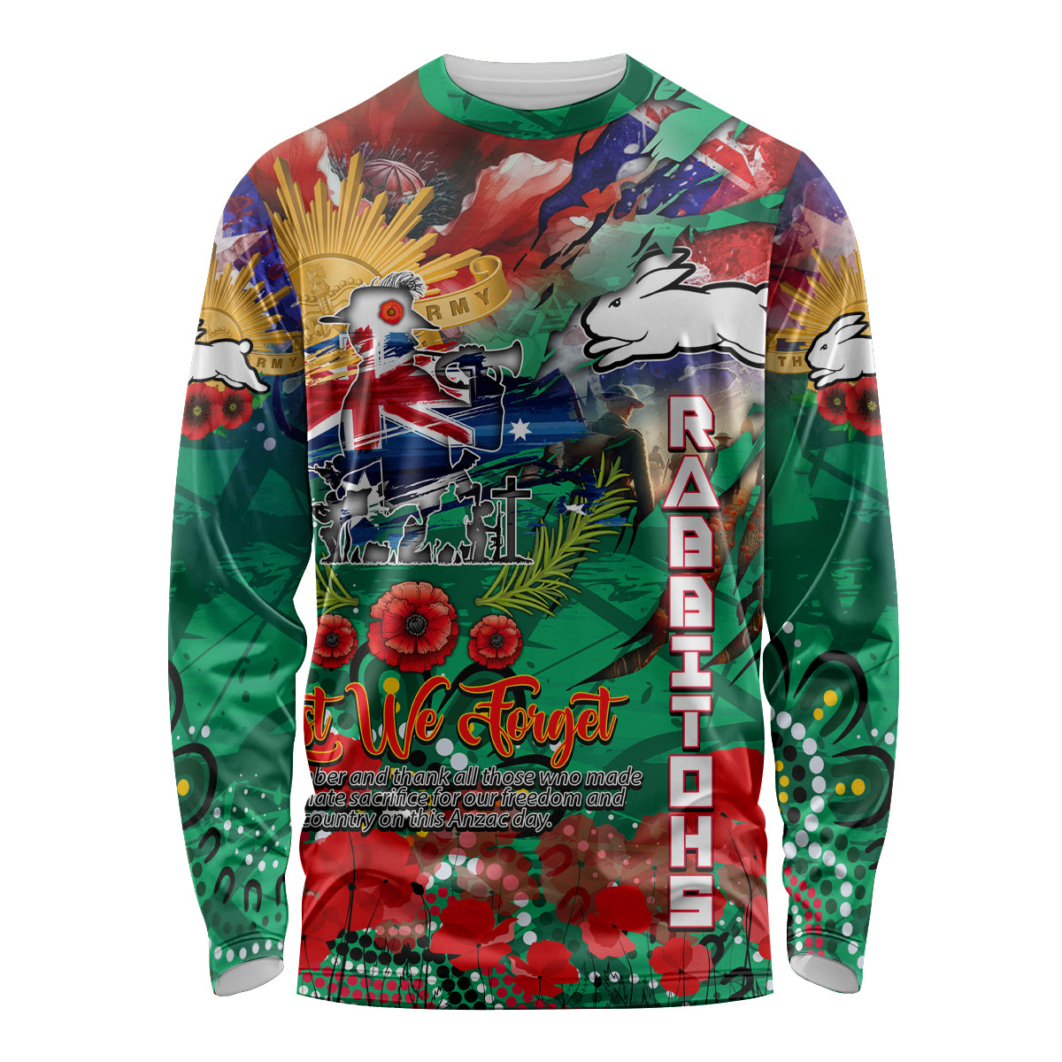 Personalised Australia Rugby Rabbitohs ANZAC Long Sleeve Shirt South Sydney Scratch Style
