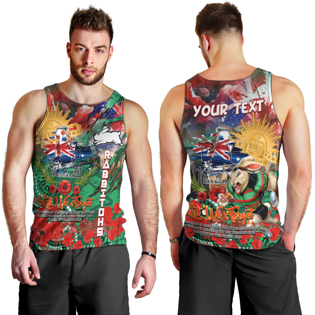 Personalised Australia Rugby Rabbitohs ANZAC Men Tank Top South Sydney Scratch Style