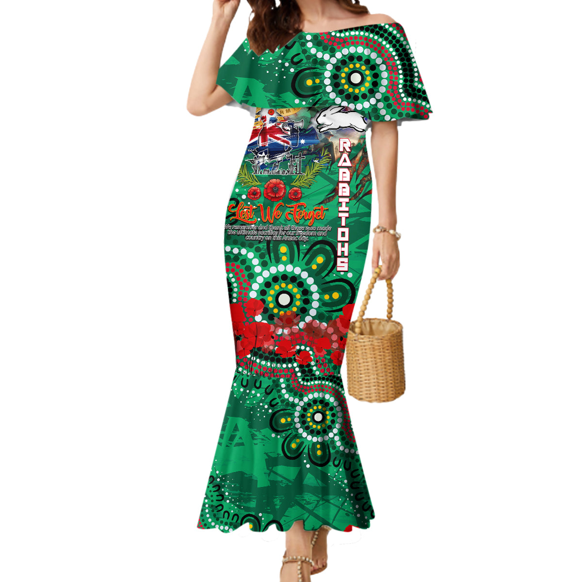 Personalised Australia Rugby Rabbitohs ANZAC Mermaid Dress South Sydney Scratch Style