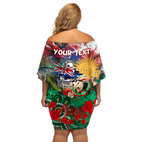 Personalised Australia Rugby Rabbitohs ANZAC Off Shoulder Short Dress South Sydney Scratch Style