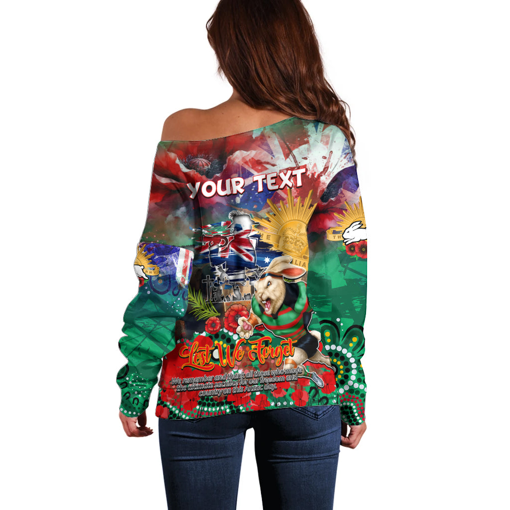 Personalised Australia Rugby Rabbitohs ANZAC Off Shoulder Sweater South Sydney Scratch Style