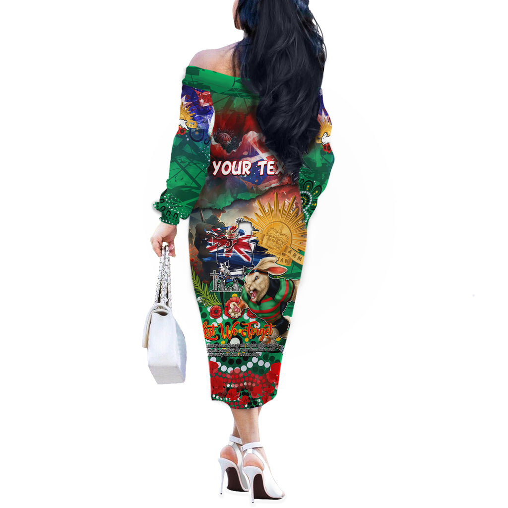 Personalised Australia Rugby Rabbitohs ANZAC Off The Shoulder Long Sleeve Dress South Sydney Scratch Style