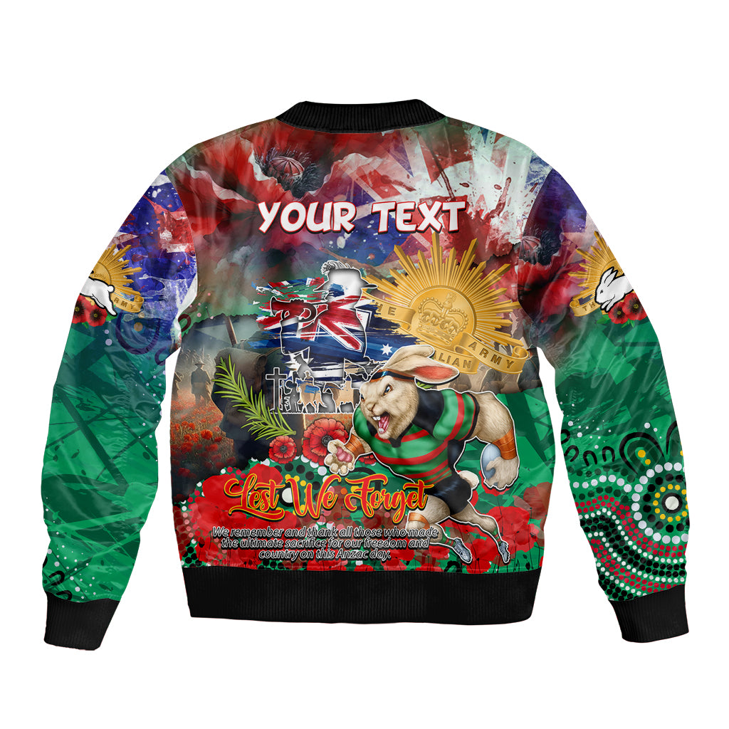 Personalised Australia Rugby Rabbitohs ANZAC Sleeve Zip Bomber Jacket South Sydney Scratch Style