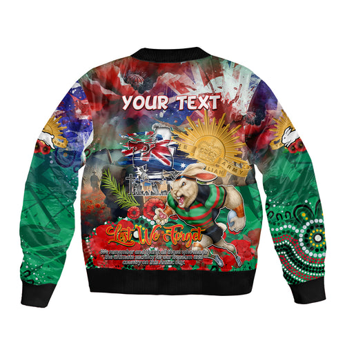 Personalised Australia Rugby Rabbitohs ANZAC Sleeve Zip Bomber Jacket South Sydney Scratch Style