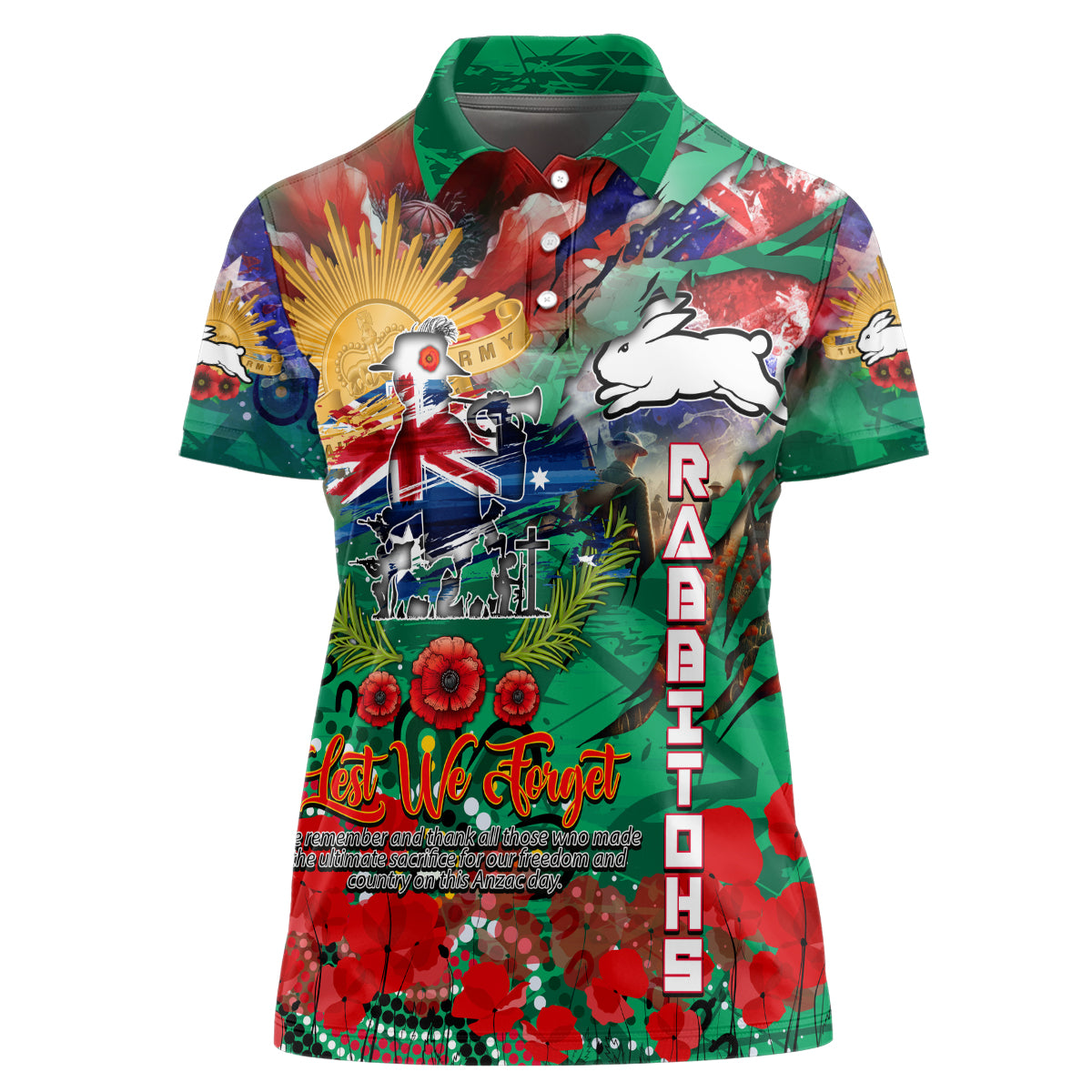Personalised Australia Rugby Rabbitohs ANZAC Women Polo Shirt South Sydney Scratch Style