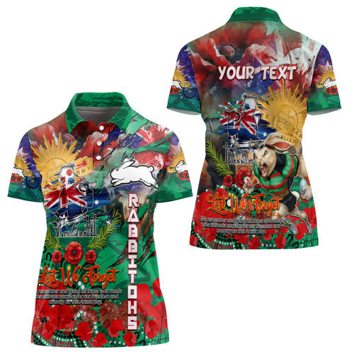 Personalised Australia Rugby Rabbitohs ANZAC Women Polo Shirt South Sydney Scratch Style