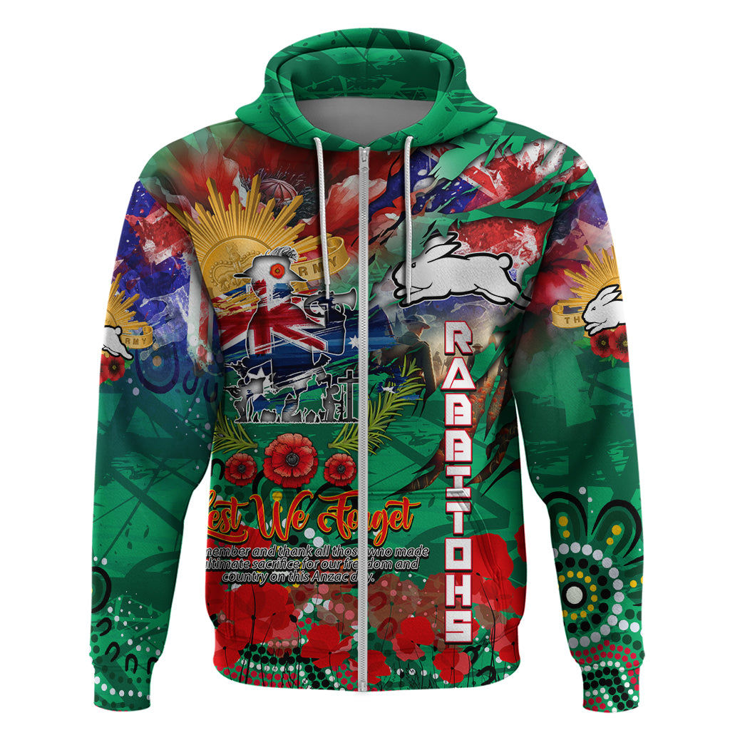 Personalised Australia Rugby Rabbitohs ANZAC Zip Hoodie South Sydney Scratch Style