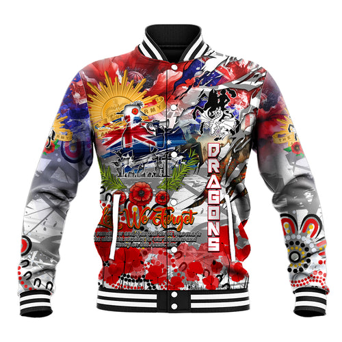 Personalised Australia Rugby Dragons ANZAC Baseball Jacket St George Illawarra Scratch Style
