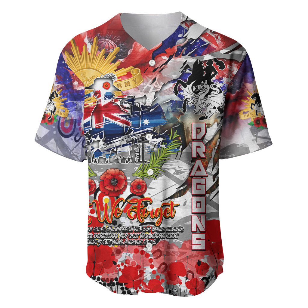 Personalised Australia Rugby Dragons ANZAC Baseball Jersey St George Illawarra Scratch Style