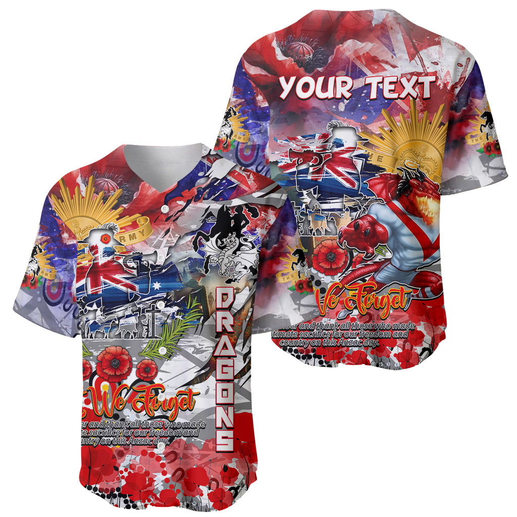 Personalised Australia Rugby Dragons ANZAC Baseball Jersey St George Illawarra Scratch Style