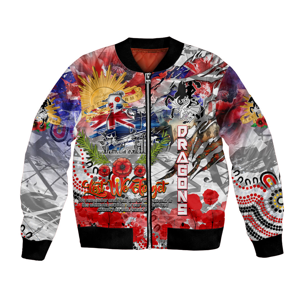 Personalised Australia Rugby Dragons ANZAC Bomber Jacket St George Illawarra Scratch Style