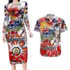 Personalised Australia Rugby Dragons ANZAC Couples Matching Long Sleeve Bodycon Dress and Hawaiian Shirt St George Illawarra Scratch Style