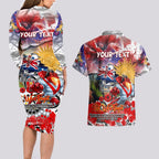 Personalised Australia Rugby Dragons ANZAC Couples Matching Long Sleeve Bodycon Dress and Hawaiian Shirt St George Illawarra Scratch Style