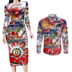 Personalised Australia Rugby Dragons ANZAC Couples Matching Long Sleeve Bodycon Dress and Long Sleeve Button Shirt St George Illawarra Scratch Style
