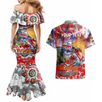 Personalised Australia Rugby Dragons ANZAC Couples Matching Mermaid Dress and Hawaiian Shirt St George Illawarra Scratch Style