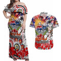 Personalised Australia Rugby Dragons ANZAC Couples Matching Off Shoulder Maxi Dress and Hawaiian Shirt St George Illawarra Scratch Style
