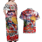 Personalised Australia Rugby Dragons ANZAC Couples Matching Off Shoulder Maxi Dress and Hawaiian Shirt St George Illawarra Scratch Style