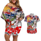 Personalised Australia Rugby Dragons ANZAC Couples Matching Off Shoulder Short Dress and Hawaiian Shirt St George Illawarra Scratch Style