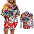 Personalised Australia Rugby Dragons ANZAC Couples Matching Off Shoulder Short Dress and Long Sleeve Button Shirt St George Illawarra Scratch Style
