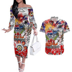 Personalised Australia Rugby Dragons ANZAC Couples Matching Off The Shoulder Long Sleeve Dress and Hawaiian Shirt St George Illawarra Scratch Style