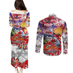 Personalised Australia Rugby Dragons ANZAC Couples Matching Puletasi and Long Sleeve Button Shirt St George Illawarra Scratch Style