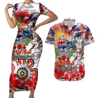Personalised Australia Rugby Dragons ANZAC Couples Matching Short Sleeve Bodycon Dress and Hawaiian Shirt St George Illawarra Scratch Style