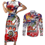 Personalised Australia Rugby Dragons ANZAC Couples Matching Short Sleeve Bodycon Dress and Long Sleeve Button Shirt St George Illawarra Scratch Style